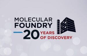the words "Molecular Foundry - 20 years of discovery" against a gray background