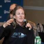 woman with microphone in hand