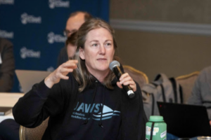 woman with microphone in hand